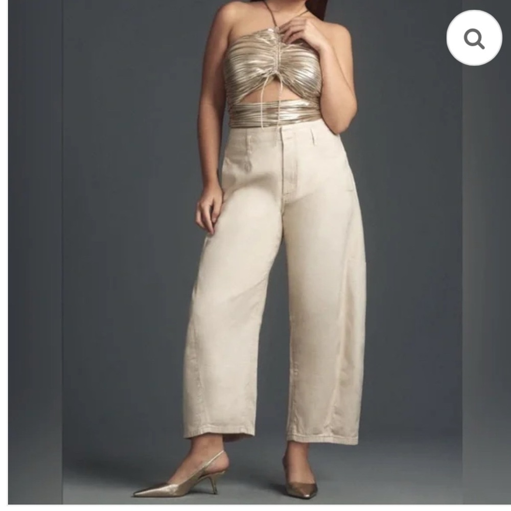 Pilcro by Anthropologie Cropped Barrel Leg Utility Pants Jeans Size 28 Neutral
